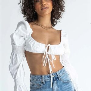 Women's White Puff Longsleeve Crop Top NWT